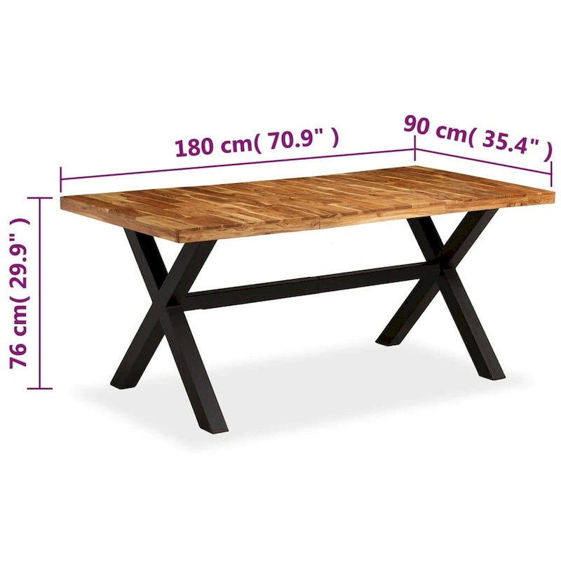 Solid Wood Dining Table with X-Frame Steel Legs Brown