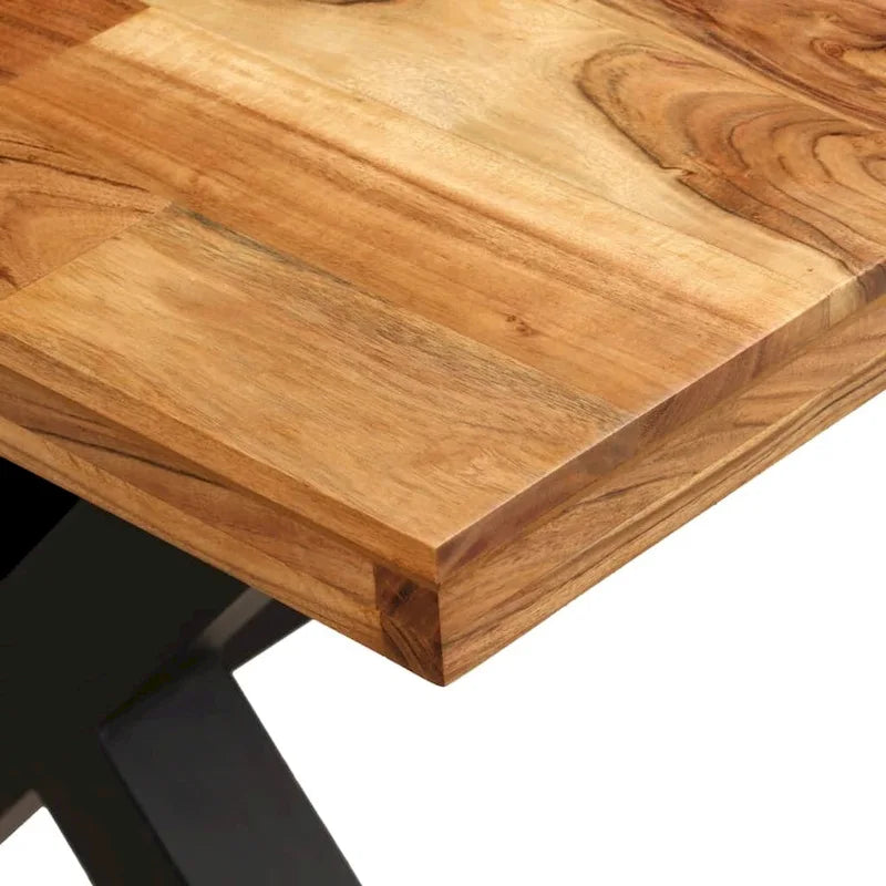 Solid Wood Dining Table with X-Frame Steel Legs Brown