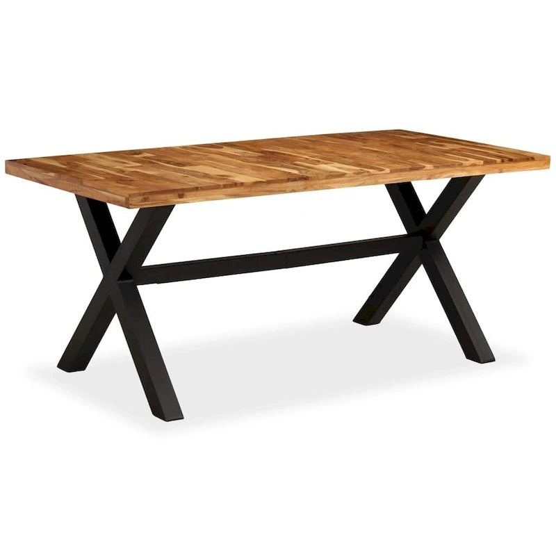 Solid Wood Dining Table with X-Frame Steel Legs Brown