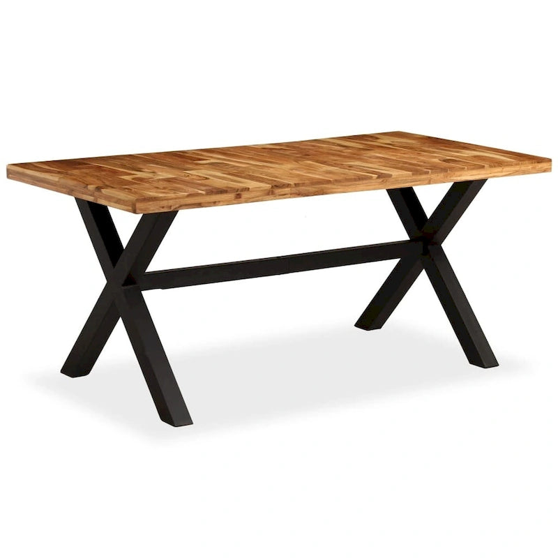 Solid Wood Dining Table with X-Frame Steel Legs Brown