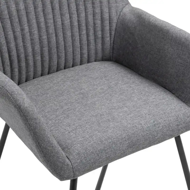 Dark Gray Fabric Upholstered Dining Chair with Steel Legs Armrests