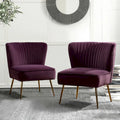 Teal Velvet Armless Accent Chair with Channel Tufted Back and Gold Metal Legs