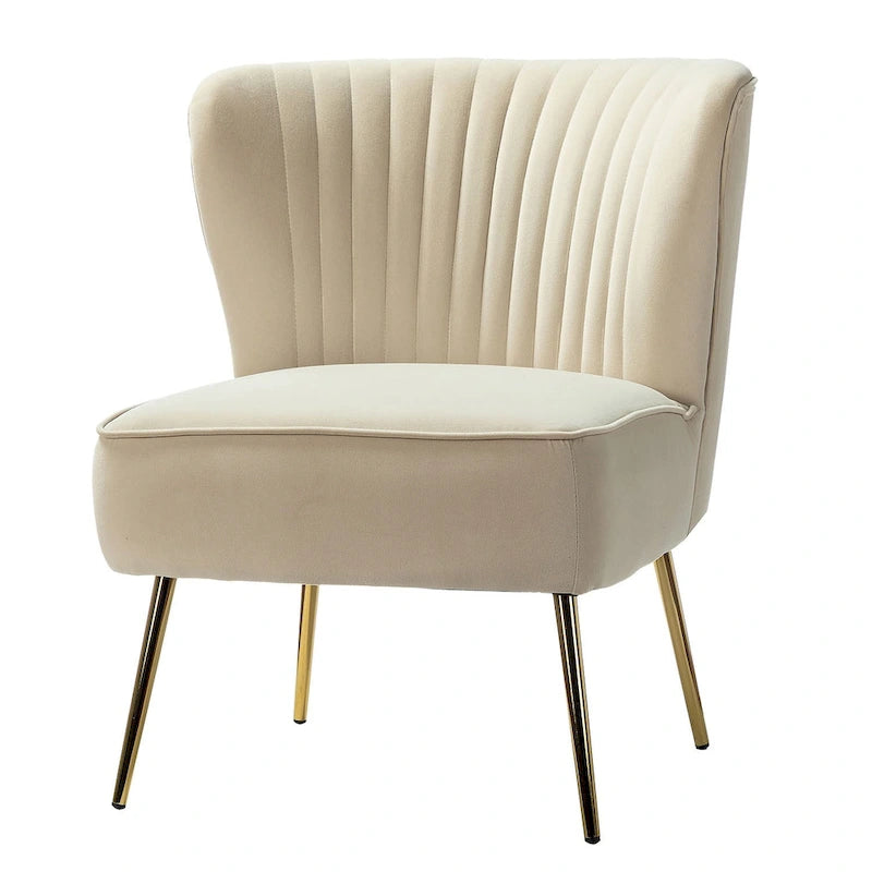 Teal Velvet Armless Accent Chair with Channel Tufted Back and Gold Metal Legs