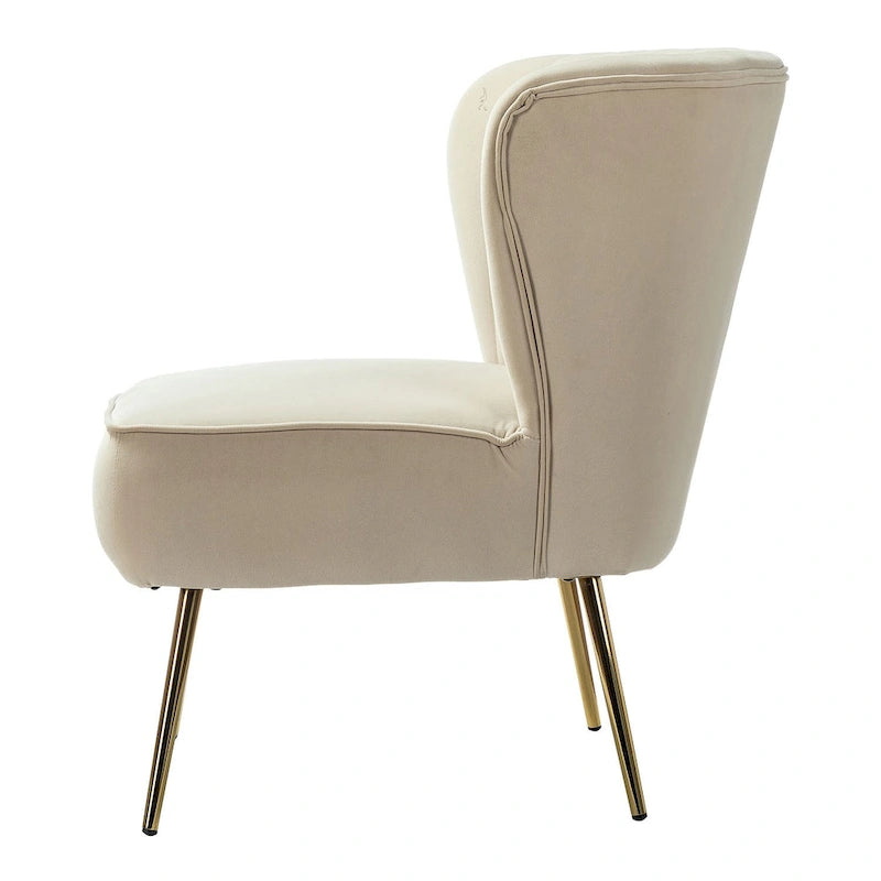 Teal Velvet Armless Accent Chair with Channel Tufted Back and Gold Metal Legs