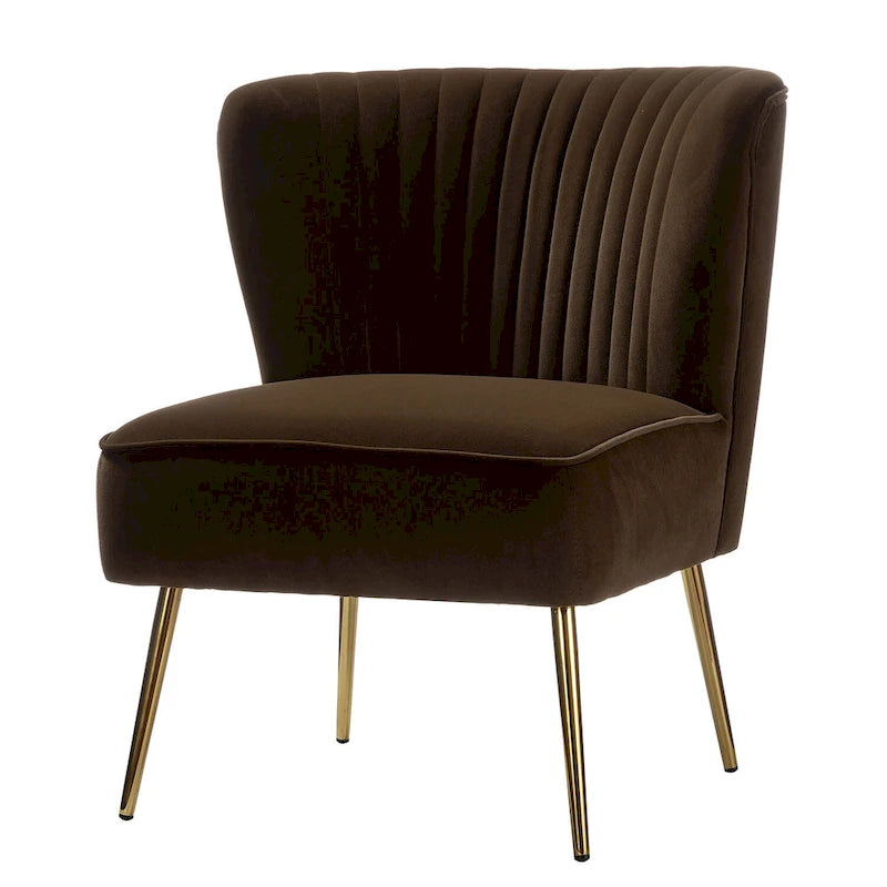 Teal Velvet Armless Accent Chair with Channel Tufted Back and Gold Metal Legs