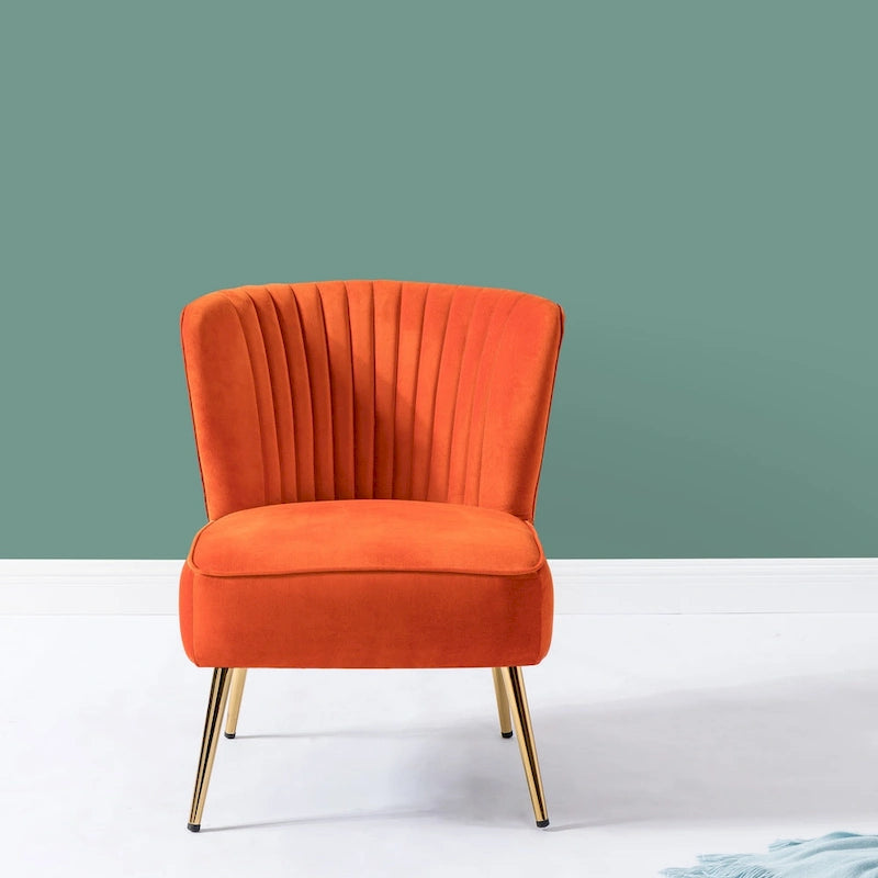 Teal Velvet Armless Accent Chair with Channel Tufted Back and Gold Metal Legs