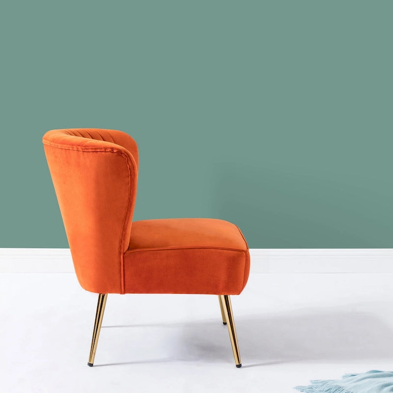 Teal Velvet Armless Accent Chair with Channel Tufted Back and Gold Metal Legs