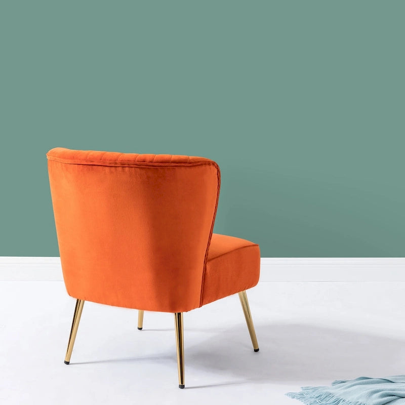 Teal Velvet Armless Accent Chair with Channel Tufted Back and Gold Metal Legs