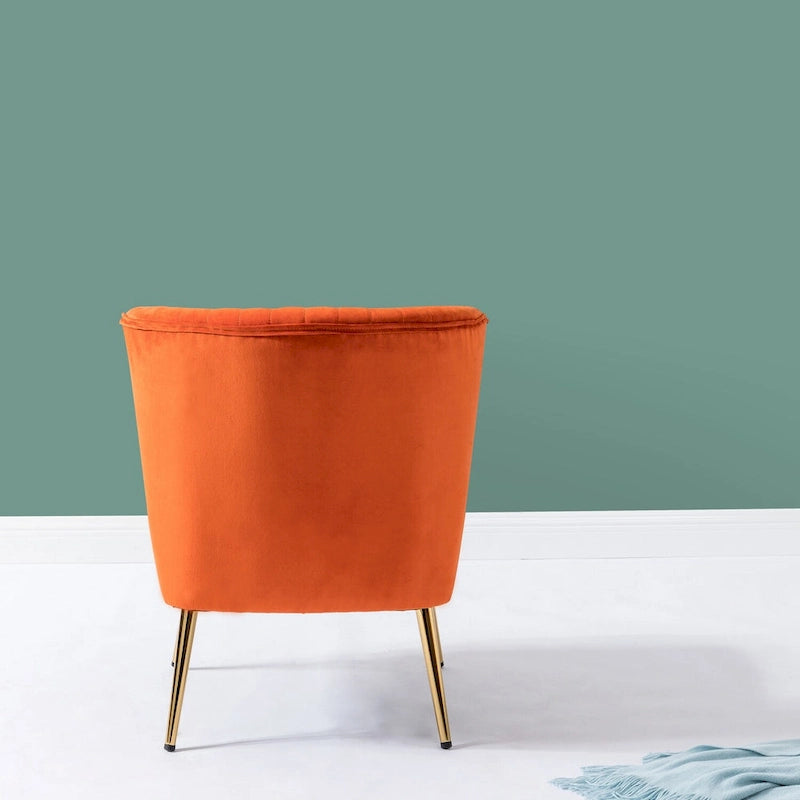 Teal Velvet Armless Accent Chair with Channel Tufted Back and Gold Metal Legs