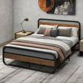 Black Metal Platform Bed Frame with Wood Accent Headboard Footboard