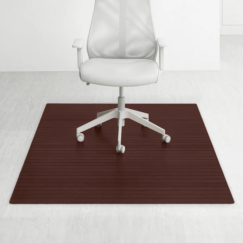 Natural Bamboo Rectangular Office Chair Mat with Non-Slip Backing, Dark Brown