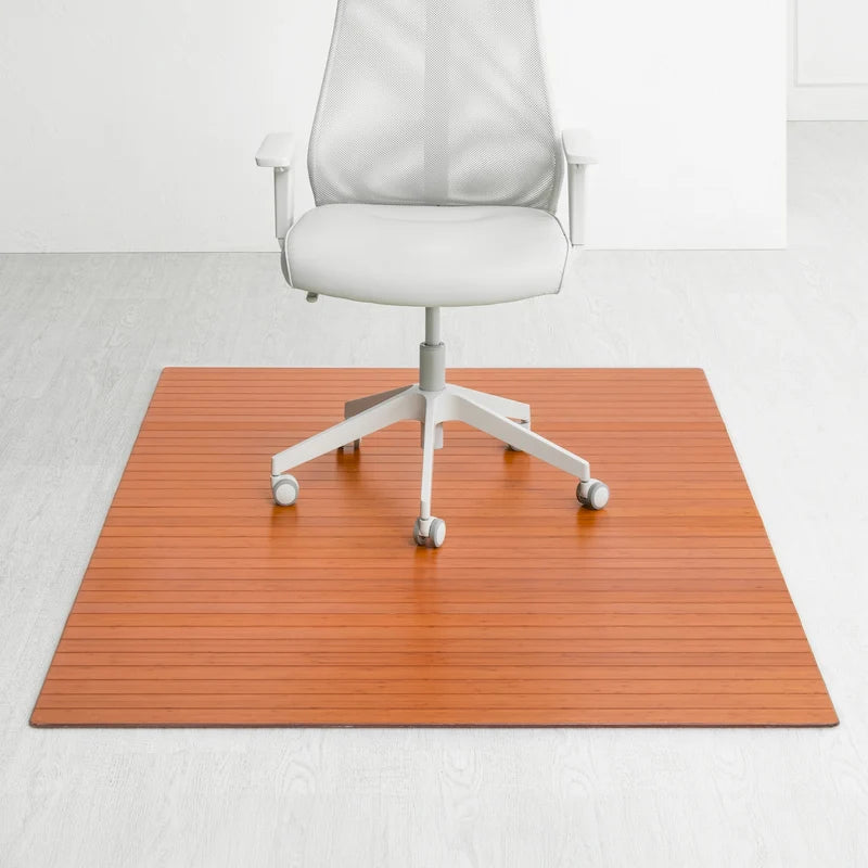 Natural Bamboo Rectangular Office Chair Mat with Non-Slip Backing, Dark Brown