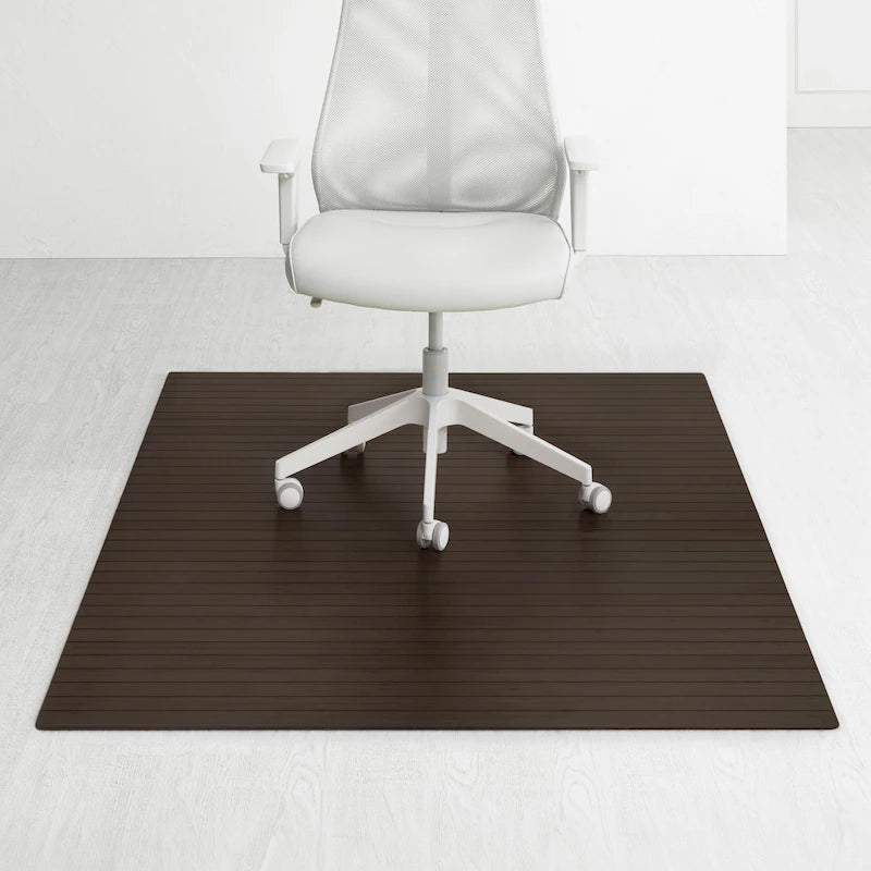 Natural Bamboo Rectangular Office Chair Mat with Non-Slip Backing, Dark Brown