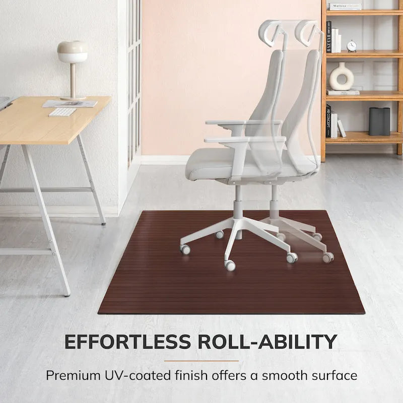 Natural Bamboo Rectangular Office Chair Mat with Non-Slip Backing, Dark Brown