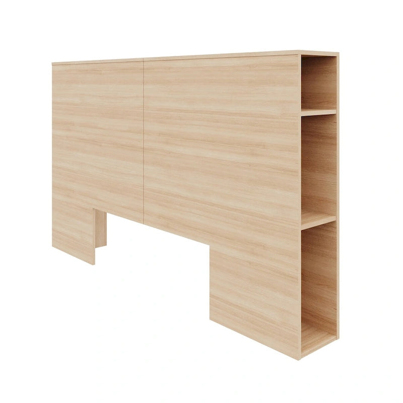 Modern Oak Storage Headboard with Side Shelves Natural Blonde Brown