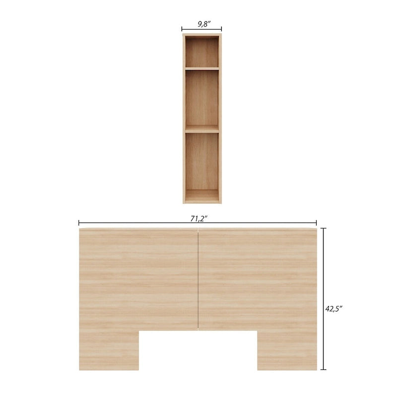 Modern Oak Storage Headboard with Side Shelves Natural Blonde Brown