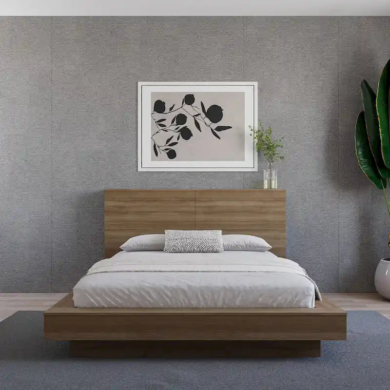Modern Oak Storage Headboard with Side Shelves Natural Blonde Brown