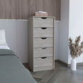 5 Drawer Tall Dresser Slim Storage Chest Concrete Gray Smokey Oak Bedroom