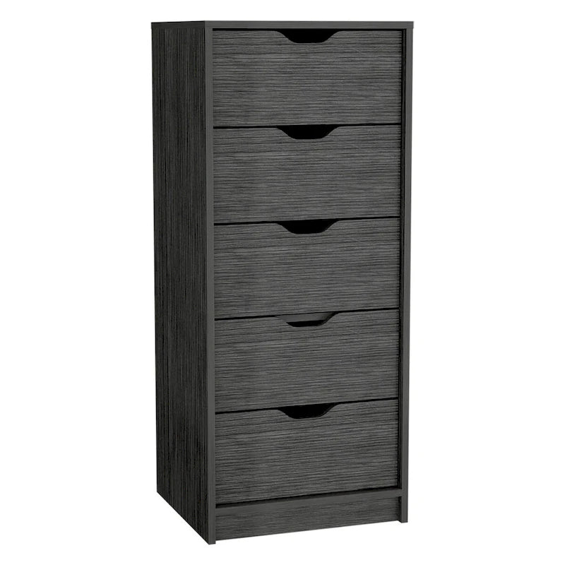 5 Drawer Tall Dresser Slim Storage Chest Concrete Gray Smokey Oak Bedroom