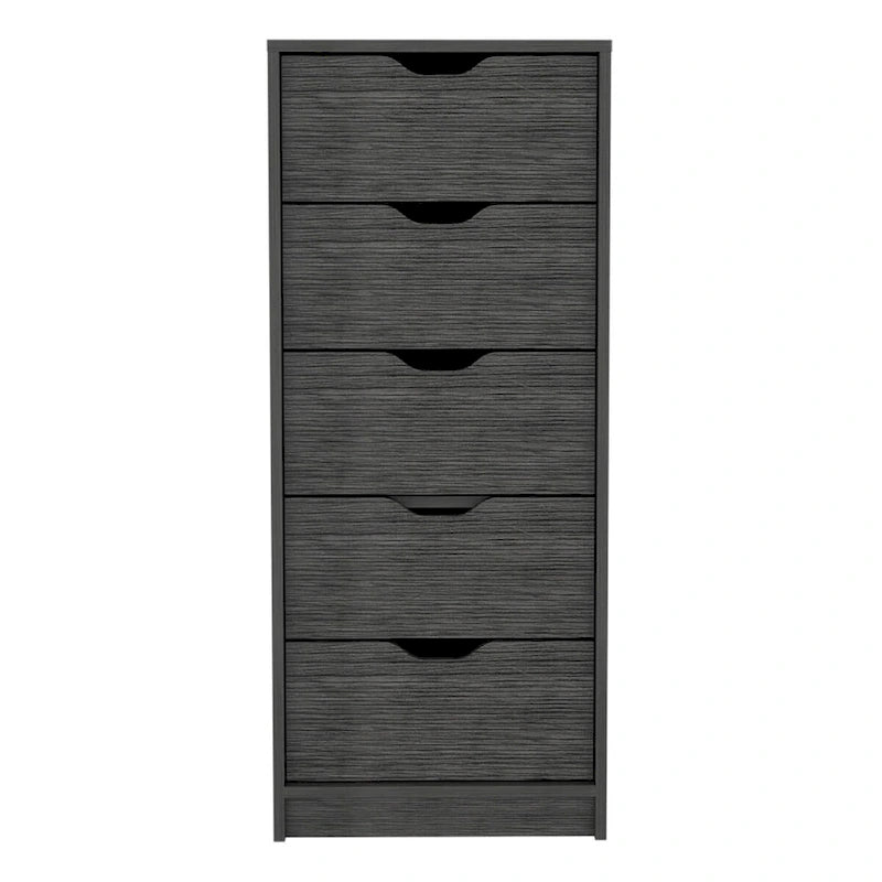 5 Drawer Tall Dresser Slim Storage Chest Concrete Gray Smokey Oak Bedroom