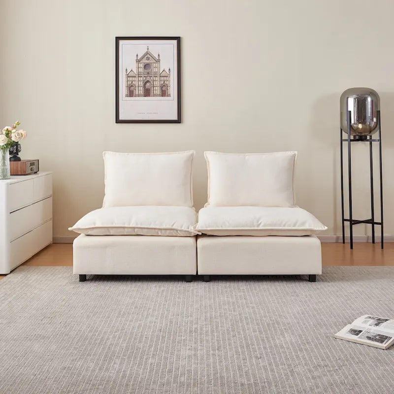 Chenille Fabric Armless Accent Chair with Toss Pillow, Foam Seat, Multiple Colors