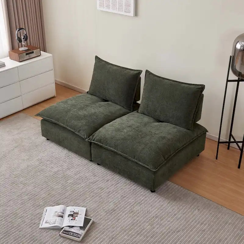 Chenille Fabric Armless Accent Chair with Toss Pillow, Foam Seat, Multiple Colors