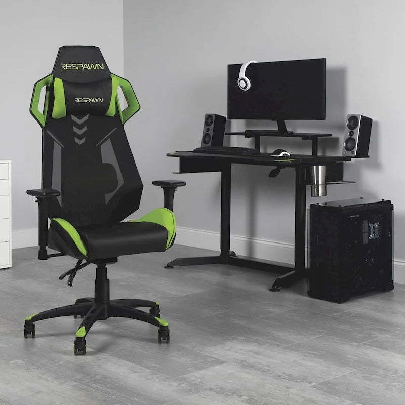 Racecar Style Gaming Chair Black Green Mesh Ergonomic Adjustable Swivel Office Seat
