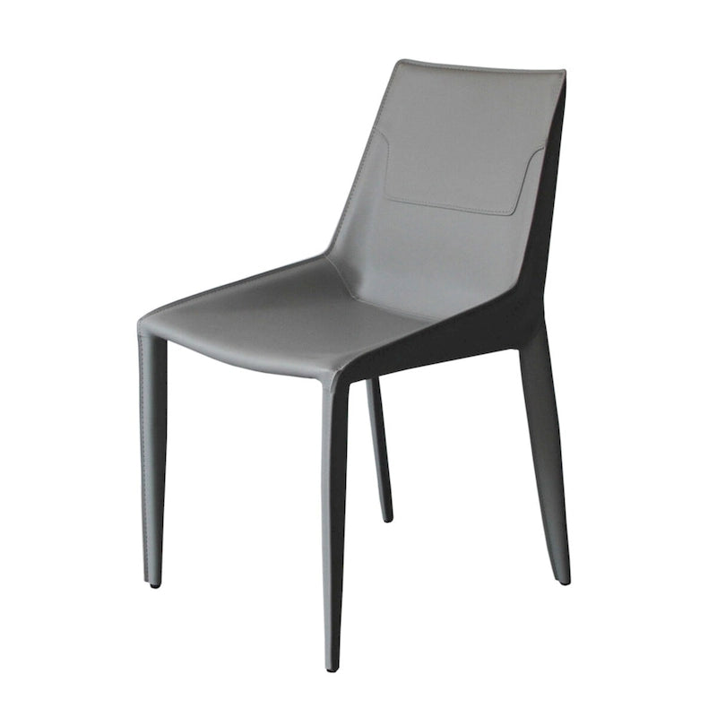Modern Light Grey Saddle Leather Upholstered Dining Chair Tapered Legs
