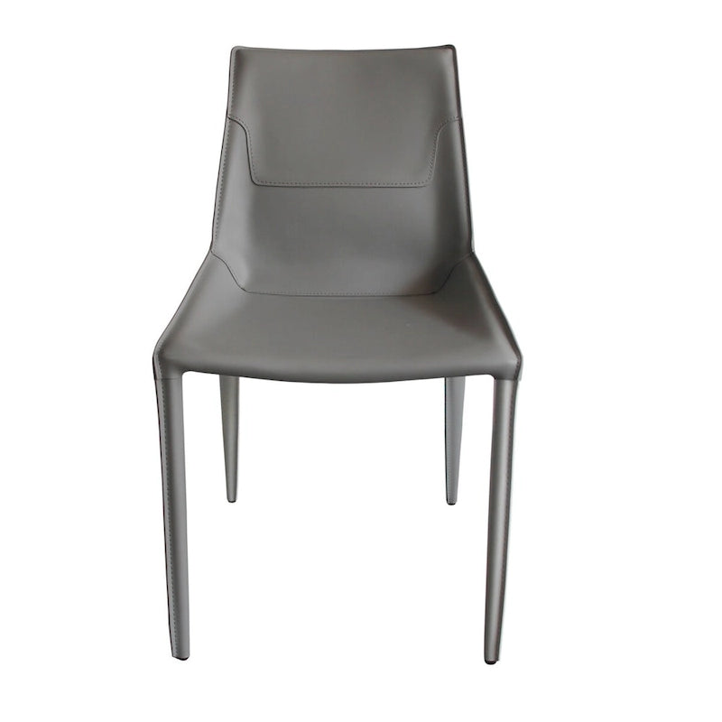 Modern Light Grey Saddle Leather Upholstered Dining Chair Tapered Legs
