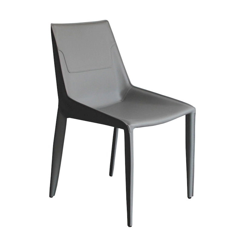 Modern Light Grey Saddle Leather Upholstered Dining Chair Tapered Legs