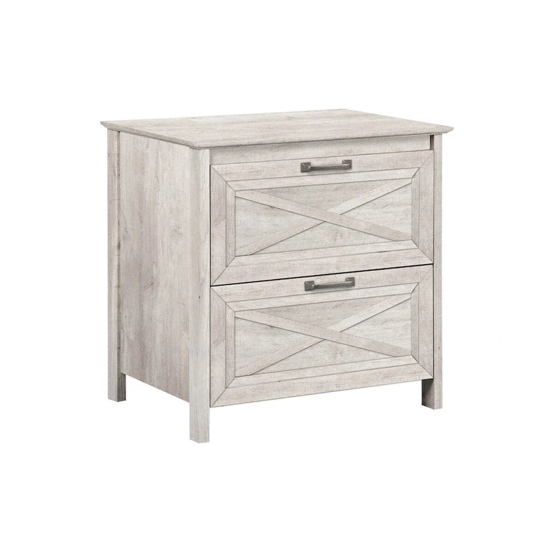 Washed Gray 2-Drawer Lateral Filing Cabinet with X-Accent Farmhouse Style