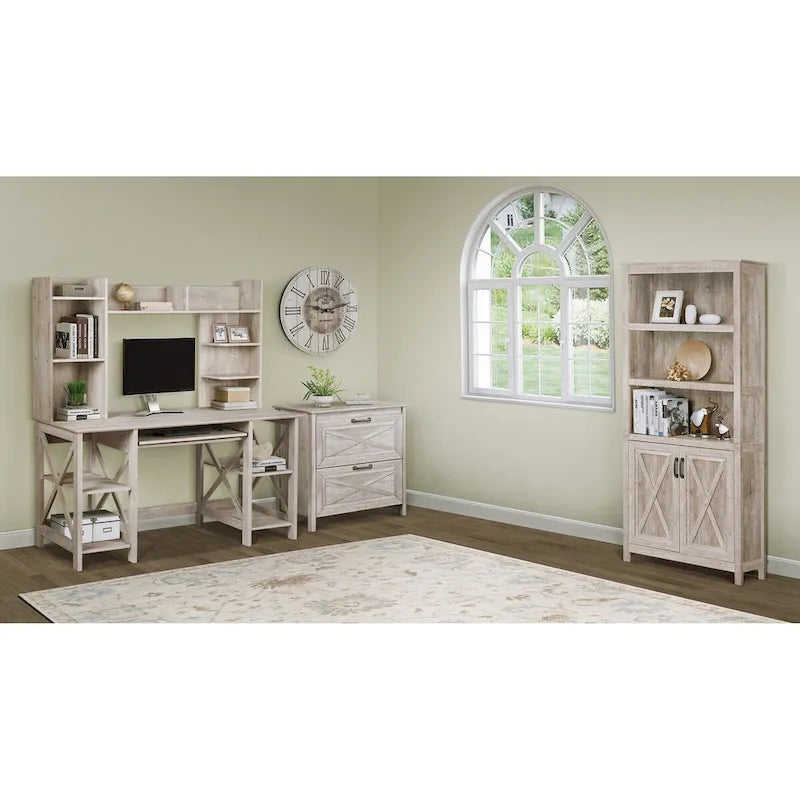 Washed Gray 2-Drawer Lateral Filing Cabinet with X-Accent Farmhouse Style