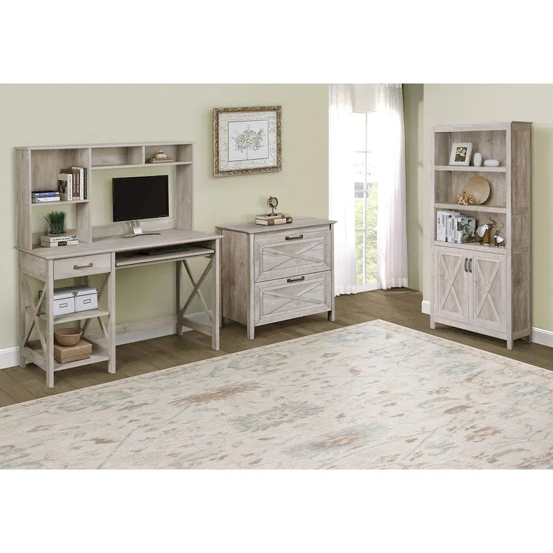 Washed Gray 2-Drawer Lateral Filing Cabinet with X-Accent Farmhouse Style
