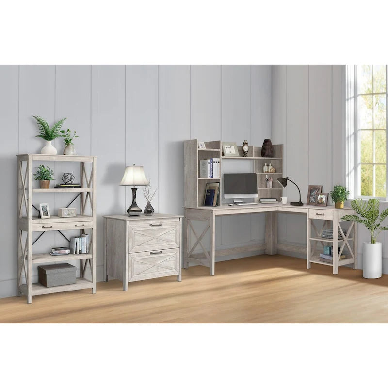 Washed Gray 2-Drawer Lateral Filing Cabinet with X-Accent Farmhouse Style