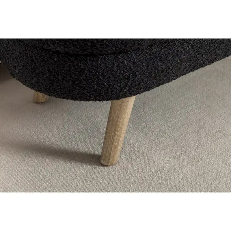 Black Boucle Fabric Upholstered Storage Bench with Wood Legs