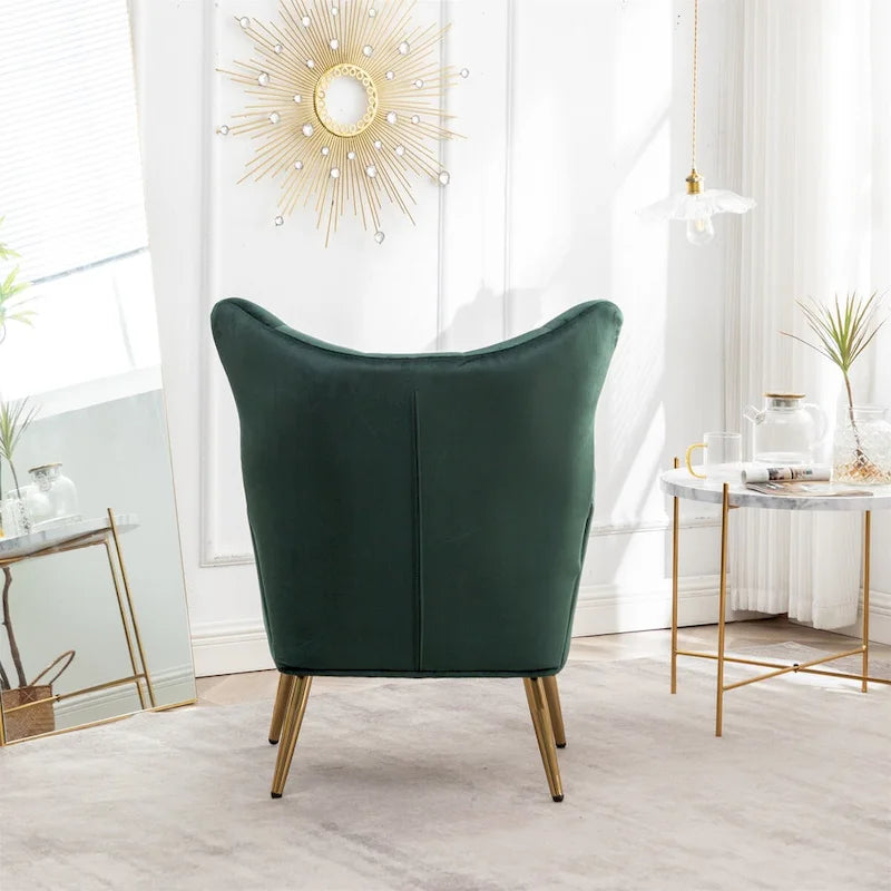 Button-Tufted Wing Back Velvet Accent Chair with Gold Legs