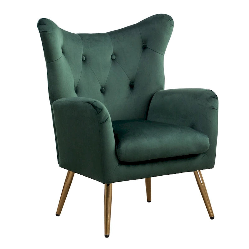 Button-Tufted Wing Back Velvet Accent Chair with Gold Legs