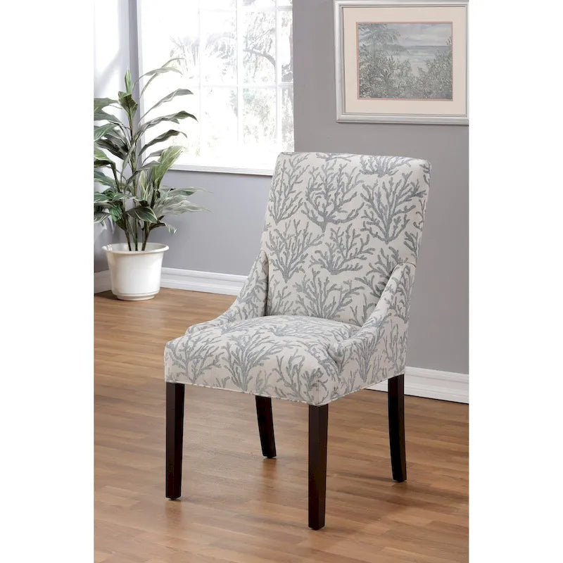 Transitional Slope Arm Upholstered Dining Chair Rubberwood Legs Patterned Fabric