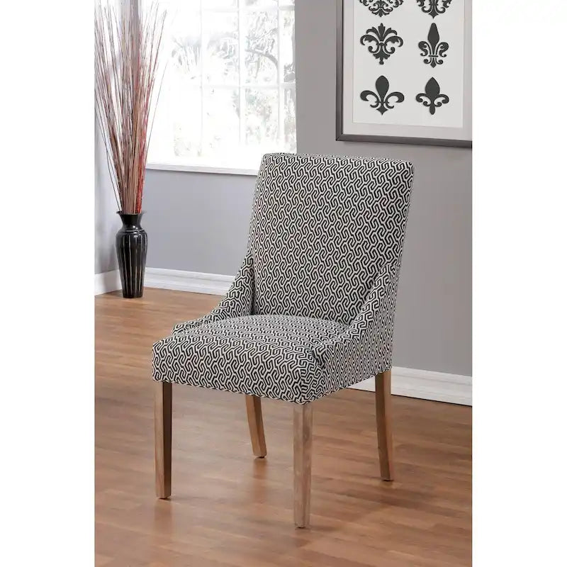 Transitional Slope Arm Upholstered Dining Chair Rubberwood Legs Patterned Fabric