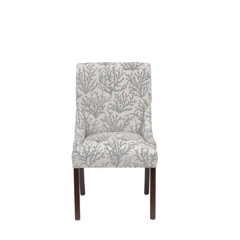Silla de comedor tapizada con brazos de diseño transicional, patas de caucho y tela estampada