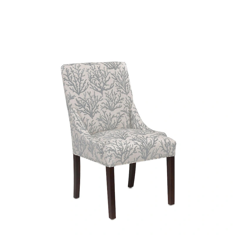 Transitional Slope Arm Upholstered Dining Chair Rubberwood Legs Patterned Fabric