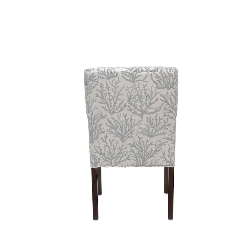 Transitional Slope Arm Upholstered Dining Chair Rubberwood Legs Patterned Fabric