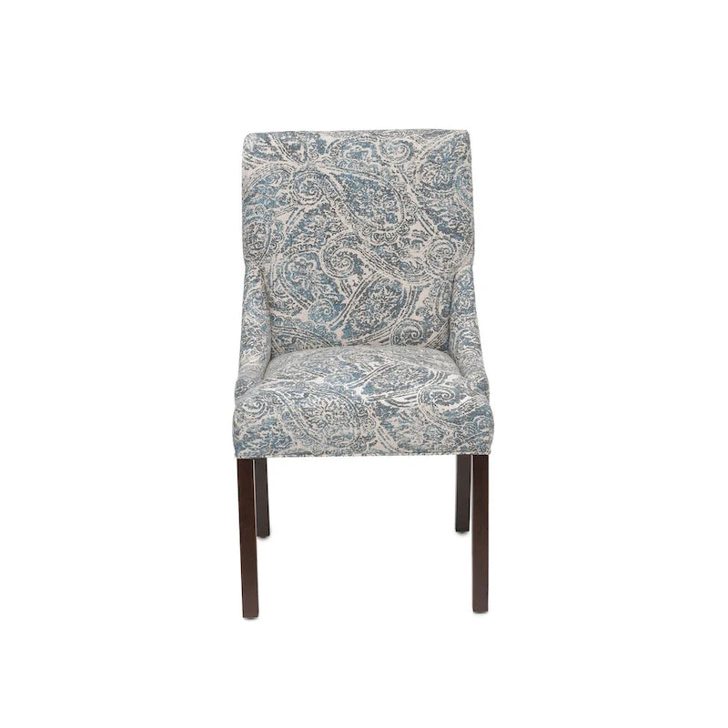 Silla de comedor tapizada con brazos de diseño transicional, patas de caucho y tela estampada