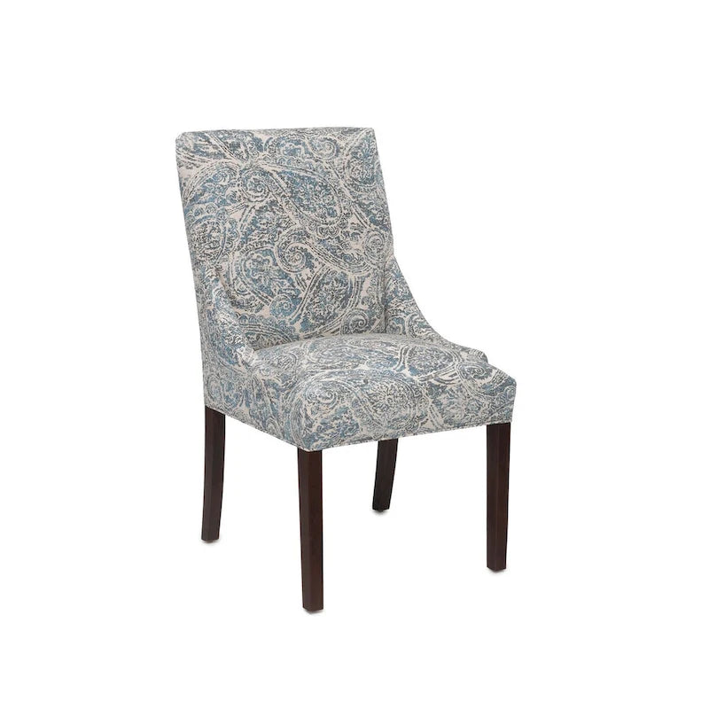 Silla de comedor tapizada con brazos de diseño transicional, patas de caucho y tela estampada