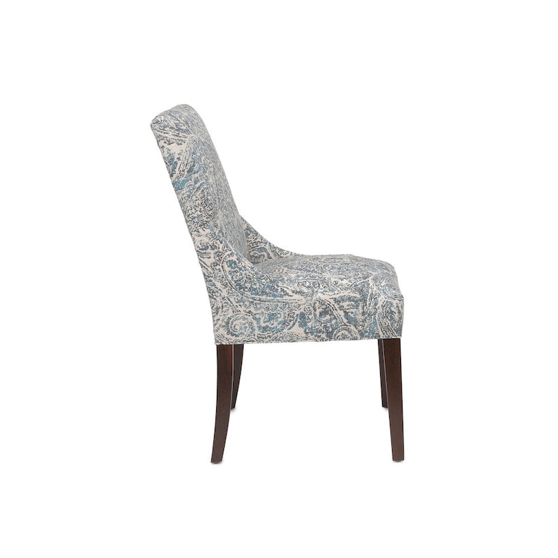 Silla de comedor tapizada con brazos de diseño transicional, patas de caucho y tela estampada