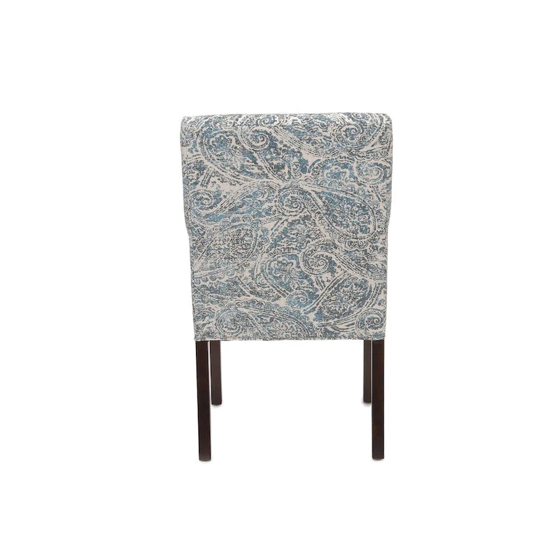 Silla de comedor tapizada con brazos de diseño transicional, patas de caucho y tela estampada