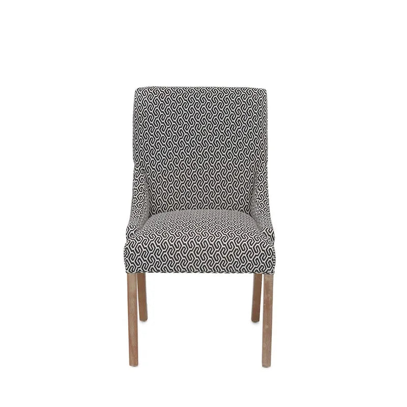 Silla de comedor tapizada con brazos de diseño transicional, patas de caucho y tela estampada