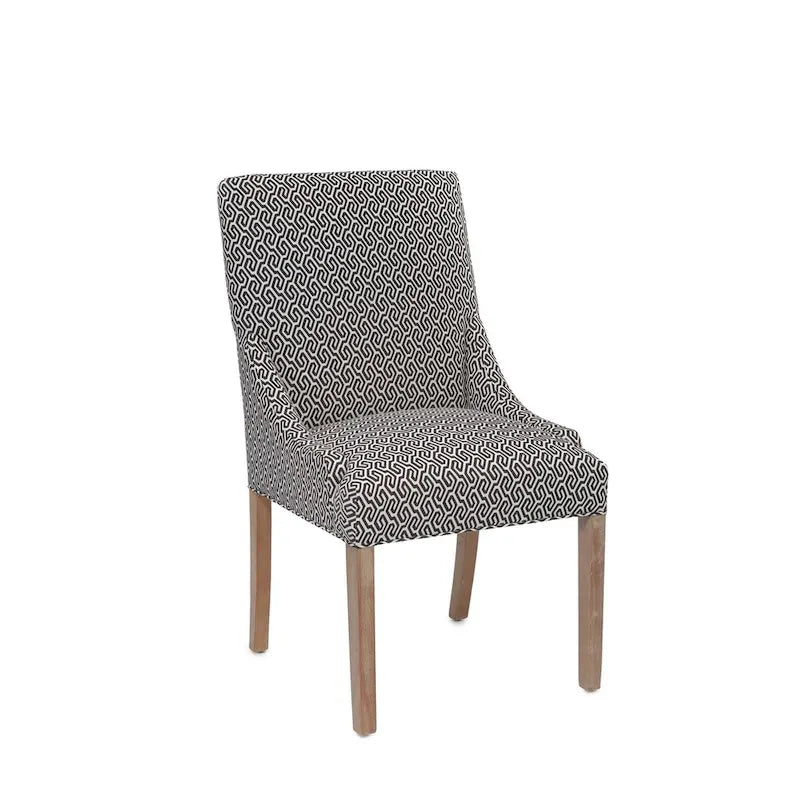 Silla de comedor tapizada con brazos de diseño transicional, patas de caucho y tela estampada