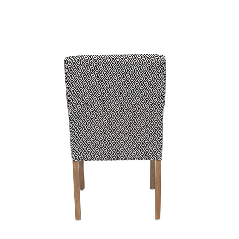 Silla de comedor tapizada con brazos de diseño transicional, patas de caucho y tela estampada