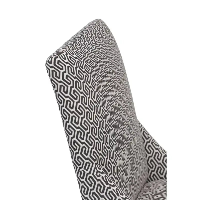 Silla de comedor tapizada con brazos de diseño transicional, patas de caucho y tela estampada